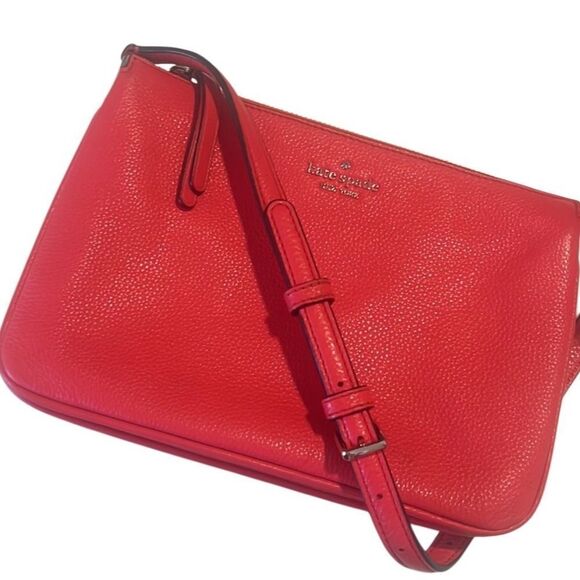 Kate Spade Coral Leila Triple Gusset Adjustable Strap Leather Crossbody - Picture 1 of 13
